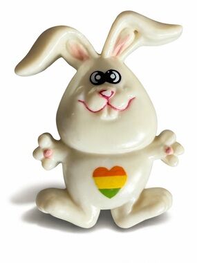 Vintage Russ Bunny Rabbit Pin Brooch Rainbow Heart Whimsical Easter Hard Plastic